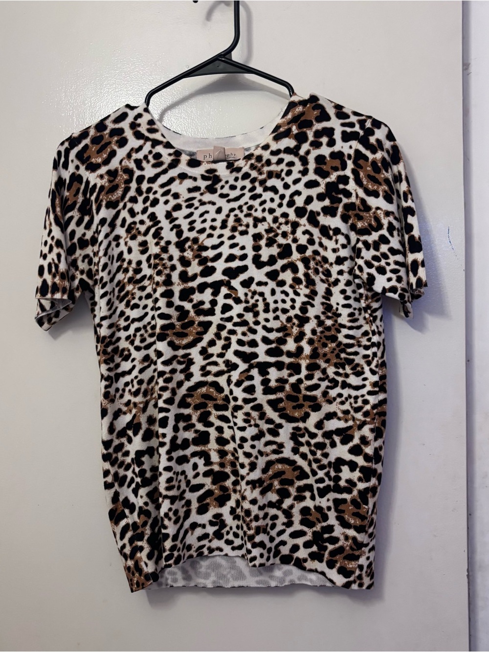 Philosophy Leopard Print Short Sleeve Top in White, Black & Brown